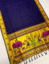 Navy blue color paithani silk saree with golden zari weaving work