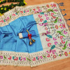 Sky blue color tussar silk saree with printed work