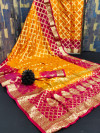 Orange and pink color soft art silk saree with zari weaving work