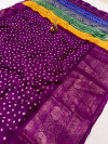 Purple color cotton silk saree with bandhej printed work