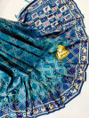 Firoji color patola silk saree with golden zari weaving work