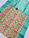 Light yellow and firoji color fancy silk saree with digital printed work