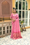 Pink color linen silk  saree with zari weaving work