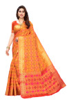 Orange color patola silk saree with weaving work