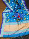 Firoji color tussar silk saree with printed work