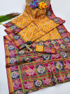 Mustard yellow color soft cotton saree with patola printed work