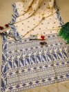 Off white color raw silk saree with zari weaving work
