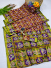 Maroon color soft cotton saree with patola printed work