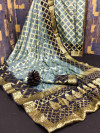 Gray and black color soft art silk saree with zari weaving work