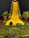 Yellow and green color art silk sare with zari weaving work