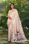 Off white color paithani silk saree with zari weaving work