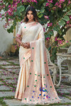 Off white color soft paithani silk saree with zari weaving work