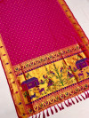 Pink color paithani silk saree with golden zari weaving work