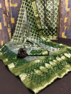 Gray and green color soft art silk saree with zari weaving work