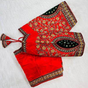Gold codding heavy embroidery work red color blouse