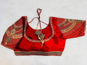 Embroidery copper zari with sequence blouse maroon color