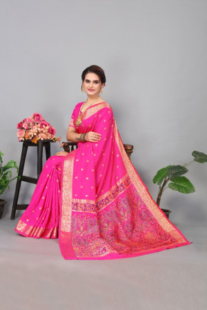 Rani pink color paithani silk saree with zari weaving work