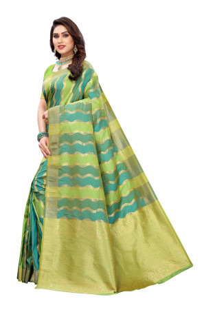 Green color banarasi silk saree with golden zari woven work