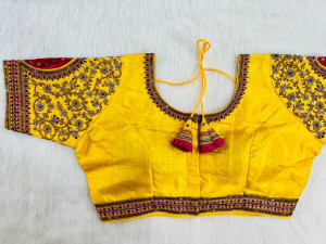 Gold codding heavy embroidery work yellow color blouse