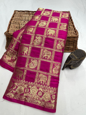 Rani pink color art silk saree with zari weaving work