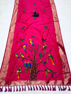 Gajari color paithnai silk saree with golden zari weaving work