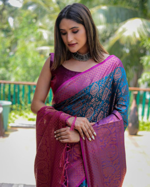Firoji color kanchipuram  silk saree with zari woven work