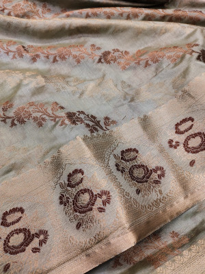 Gray color soft cotton silk saree with zari weaving work