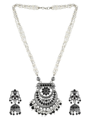 Stone Studded Oxidised Long Necklace Set