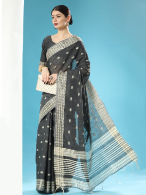 Black color chanderi cotton saree with zari weaving work