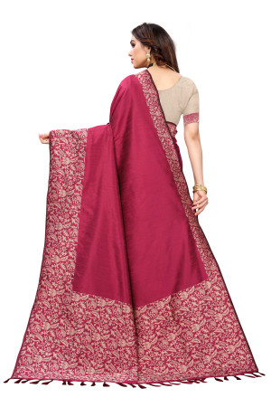Pink color banglori handloom Raw Silk saree with weaving work