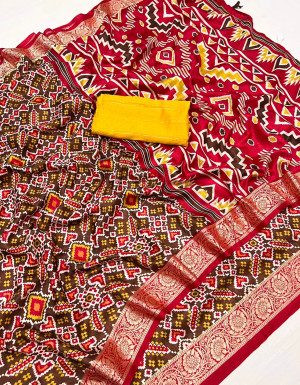 Coffee color dola silk saree with weaving work