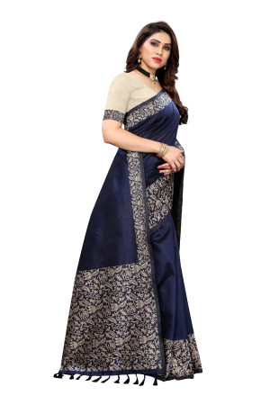 Navy blue color banglori handloom Raw Silk saree with weaving work