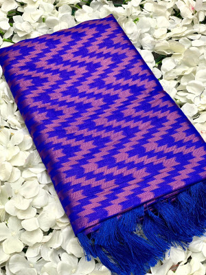 Royal blue color fancy silk saree with copper zari woven work