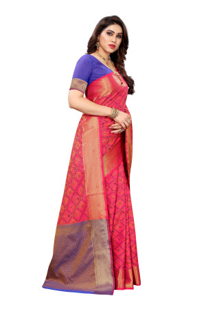 Pink color patola silk saree with weaving work