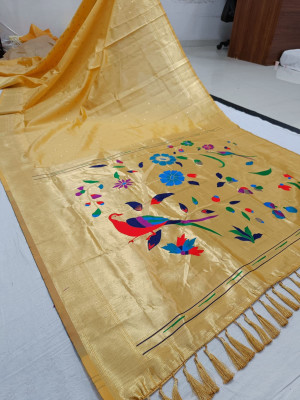Cream color paithani silk saree with zari weaving work