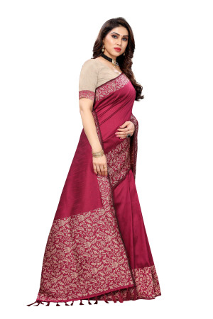 Pink color banglori handloom Raw Silk saree with weaving work