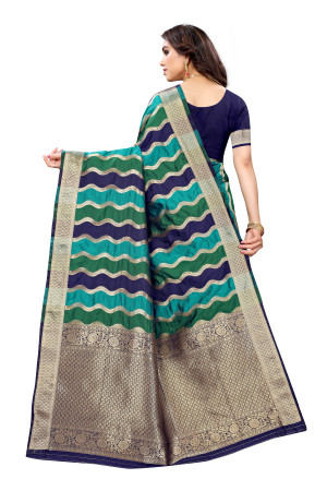 Blue and green color banarasi silk saree with zari  woven work