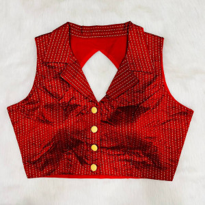 Red color stylish shirt collar blouse