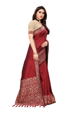 Red color banglori handloom Raw Silk saree with weaving work