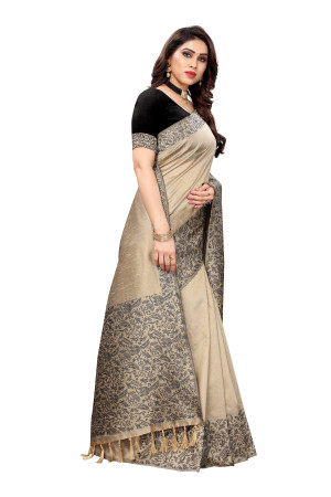 Cream color banglori handloom Raw Silk saree with weaving work