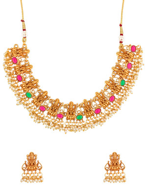 Golden Traditional Embosssed Necklace Set