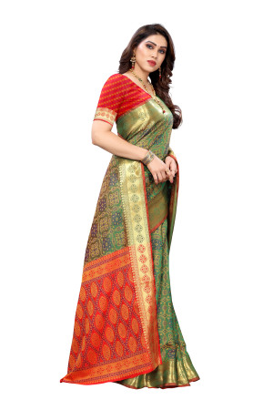 green color patola silk saree with weaving work