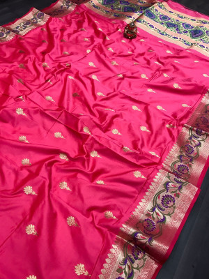 Gajari color banarasi silk saree with golden zari weaving work