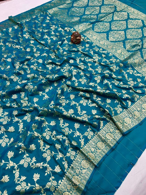 Firoji color pure silk saree with zari weaving work