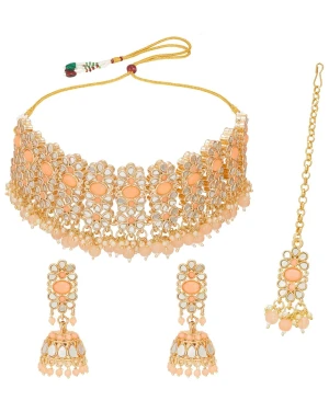 Orange Meenakari Bridal Necklace And Maangtikka Set