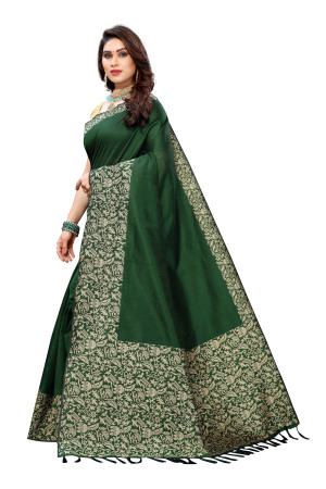 Green color banglori handloom Raw Silk saree with weaving work