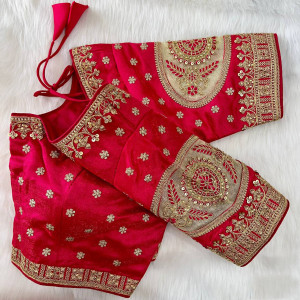 Heavy embroidery work rani pink color blouse