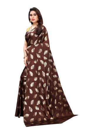 Brown color pure Satin silk saree