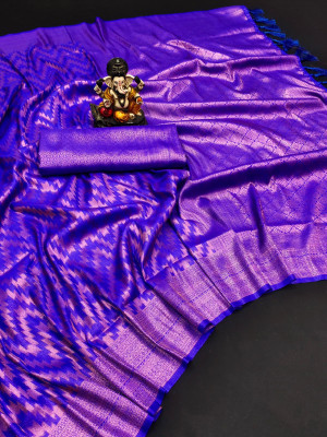 Royal blue color fancy silk saree with copper zari woven work