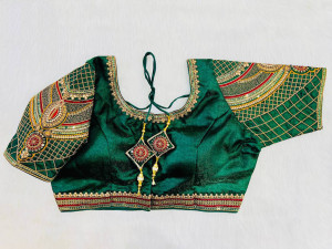 Embroidery copper zari with sequence blouse green color